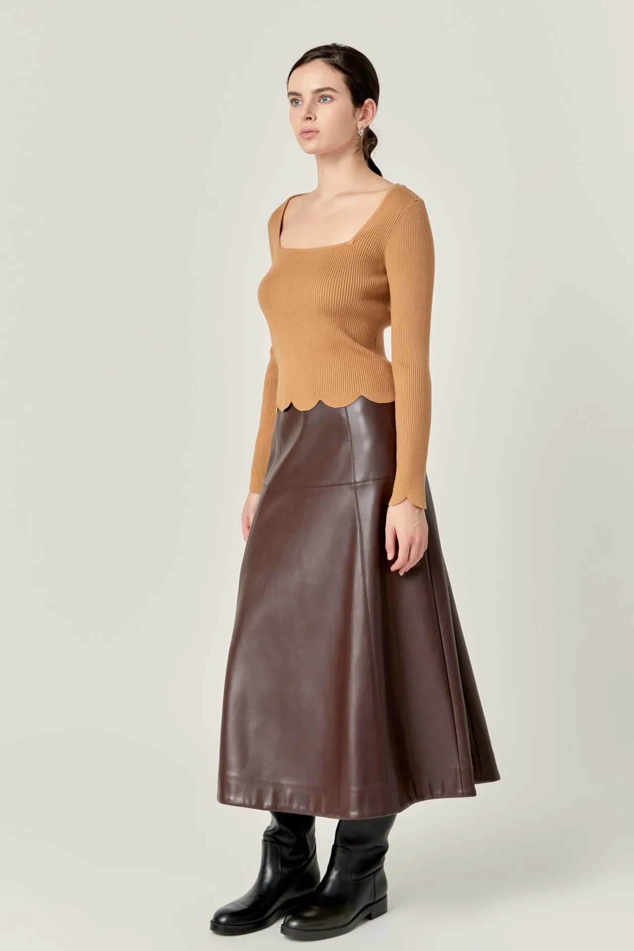 English Factory - PU High Waisted Midi Skirt