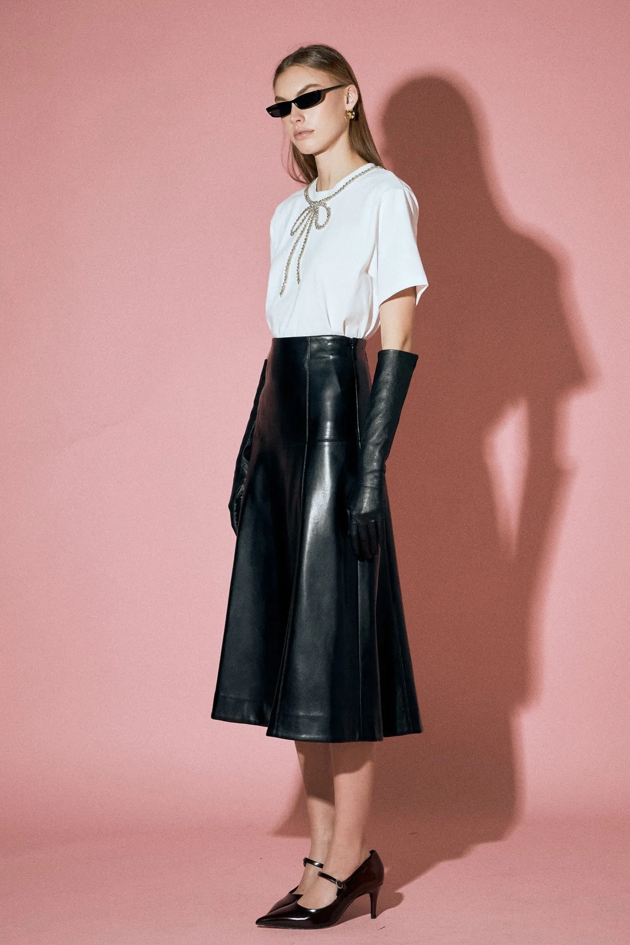 English Factory - PU High Waisted Midi Skirt