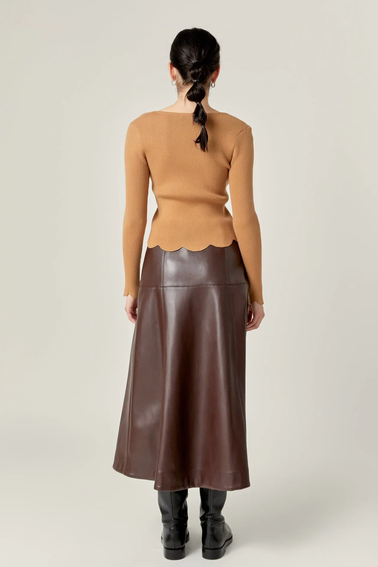 English Factory - PU High Waisted Midi Skirt