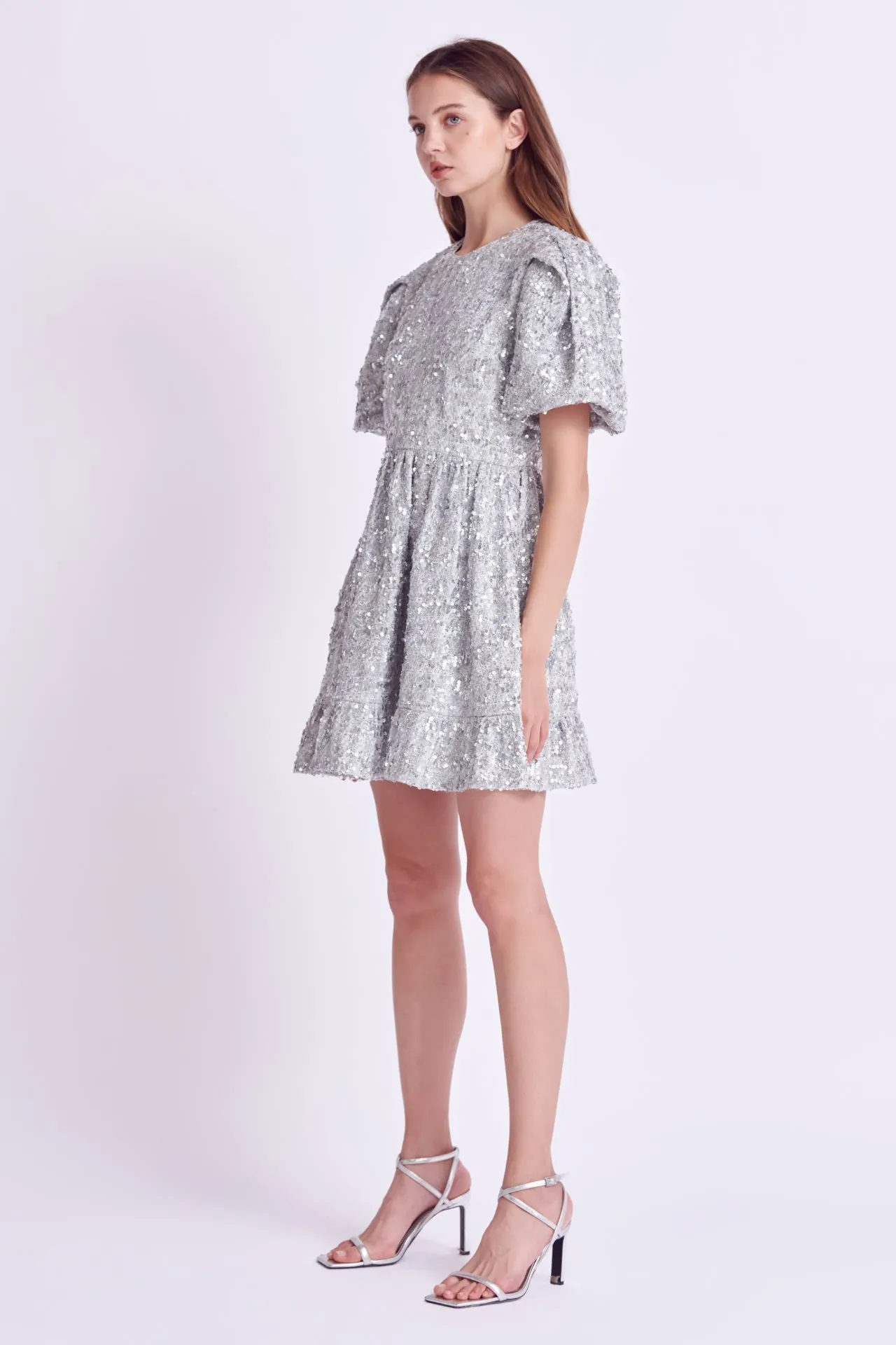 English Factory - Sequin Tweed Tiered Mini Dress