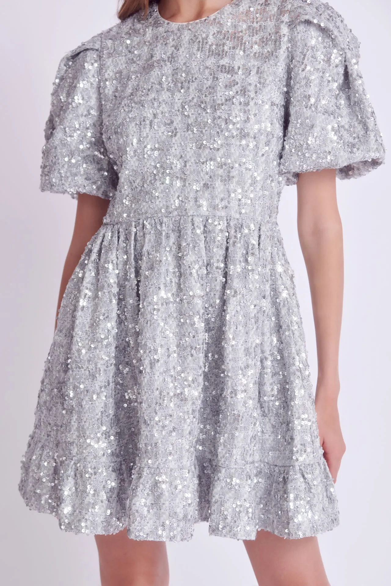 English Factory - Sequin Tweed Tiered Mini Dress