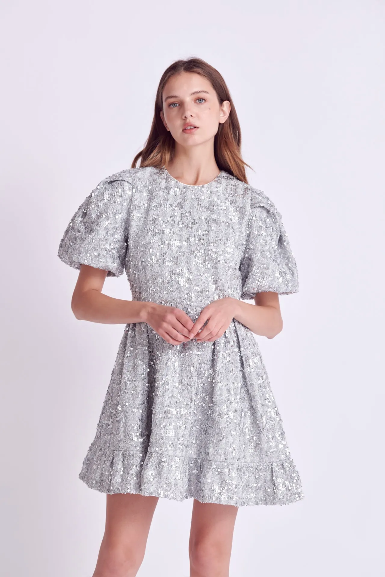 English Factory - Sequin Tweed Tiered Mini Dress