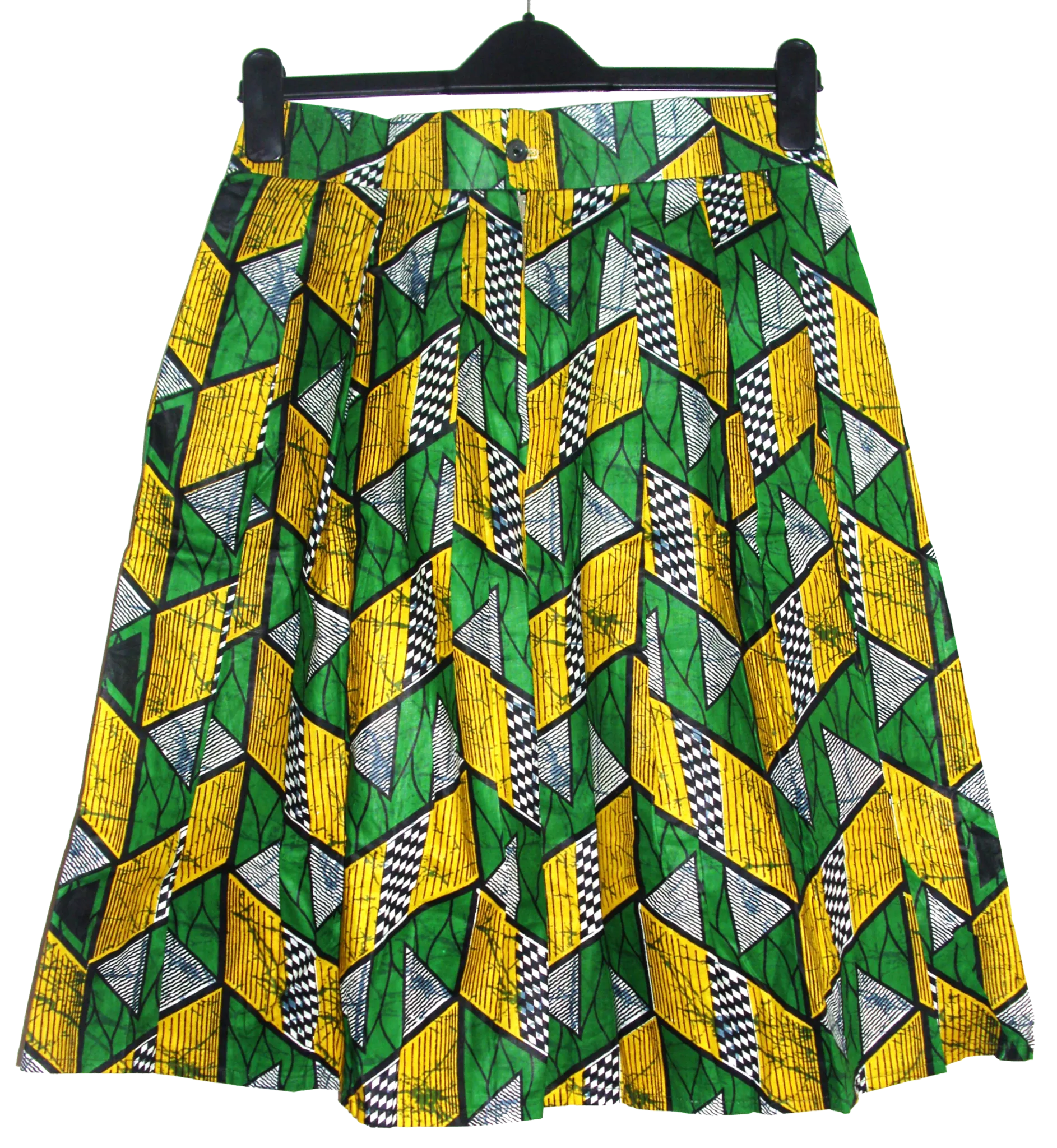 Ethnic Vintage Pleated Kitenge Midi Skirt with Pockets