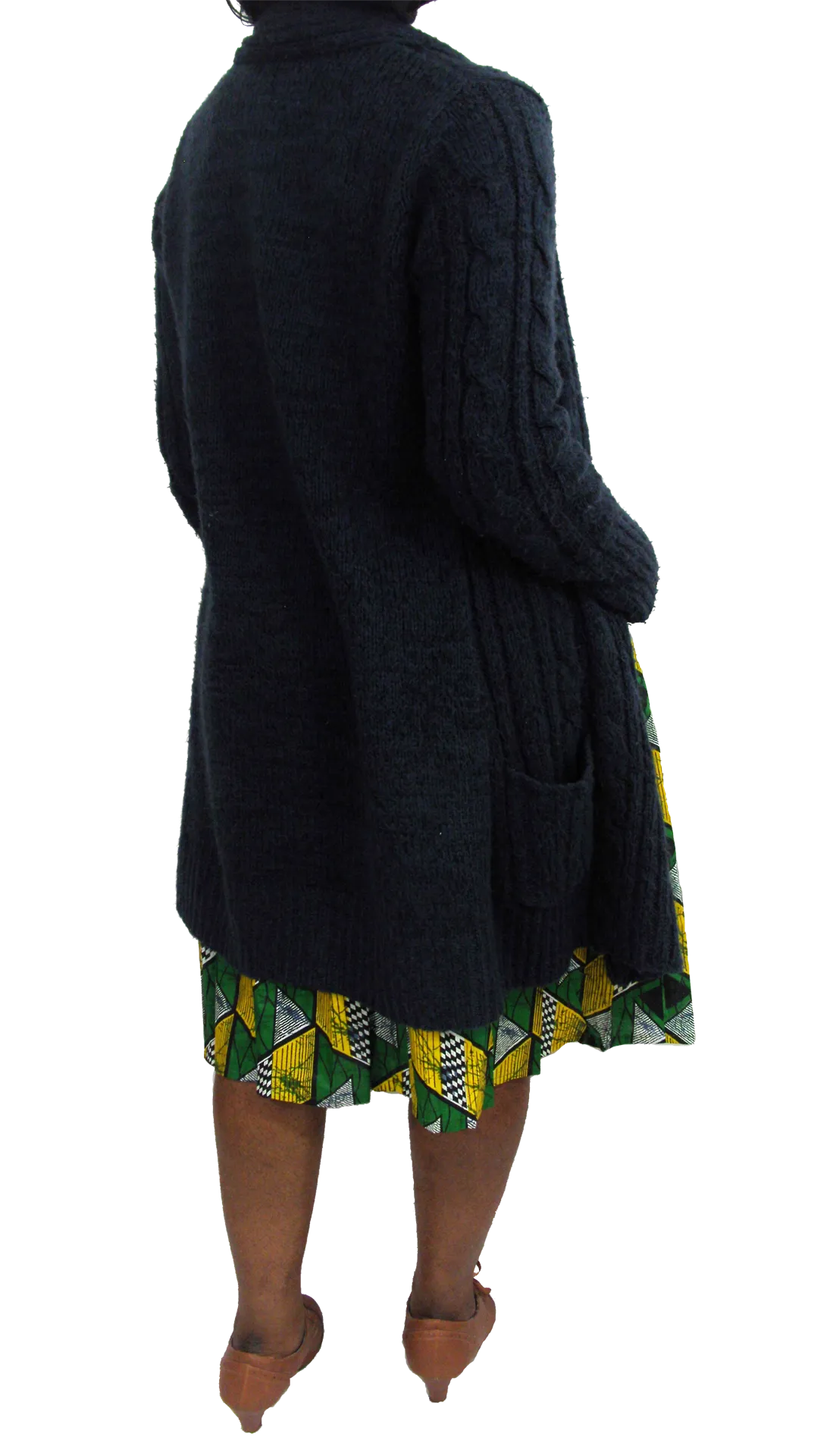 Ethnic Vintage Pleated Kitenge Midi Skirt with Pockets