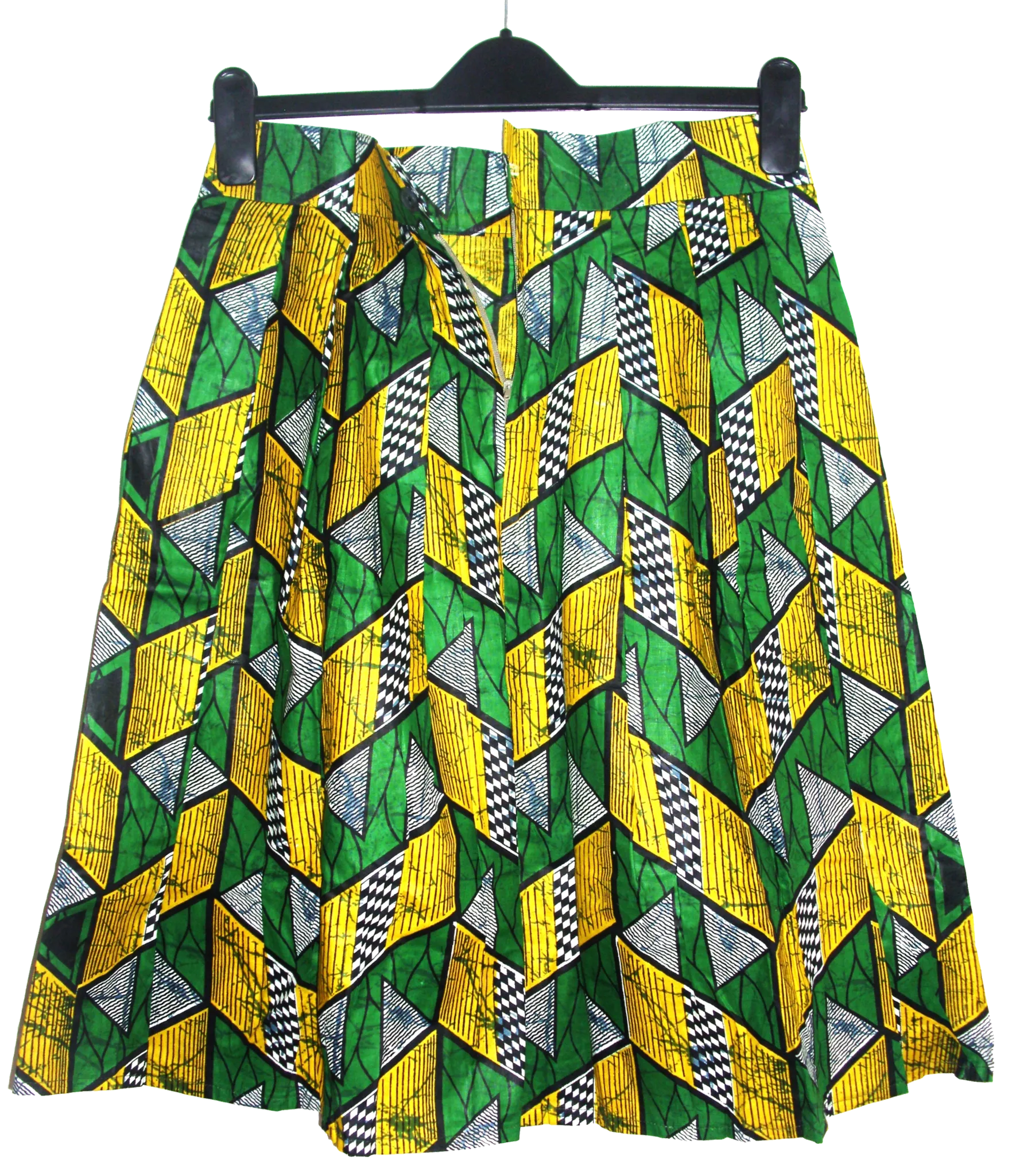 Ethnic Vintage Pleated Kitenge Midi Skirt with Pockets