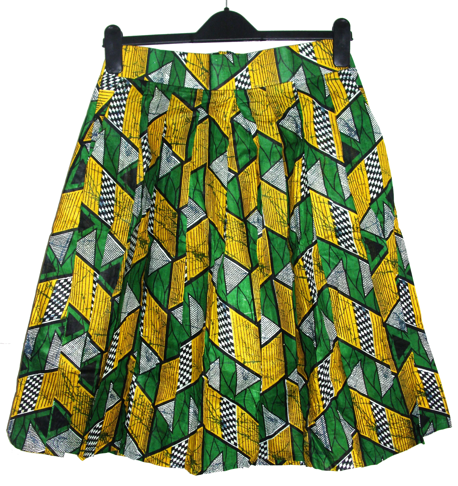 Ethnic Vintage Pleated Kitenge Midi Skirt with Pockets