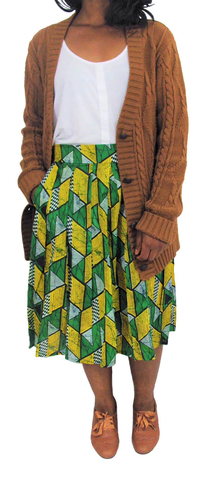 Ethnic Vintage Pleated Kitenge Midi Skirt with Pockets