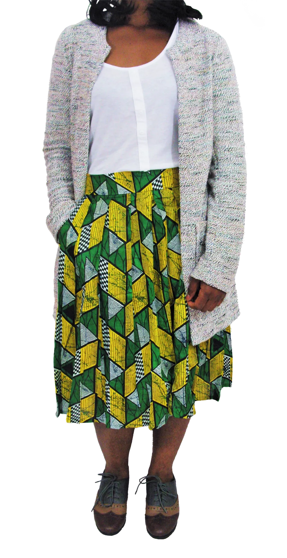 Ethnic Vintage Pleated Kitenge Midi Skirt with Pockets