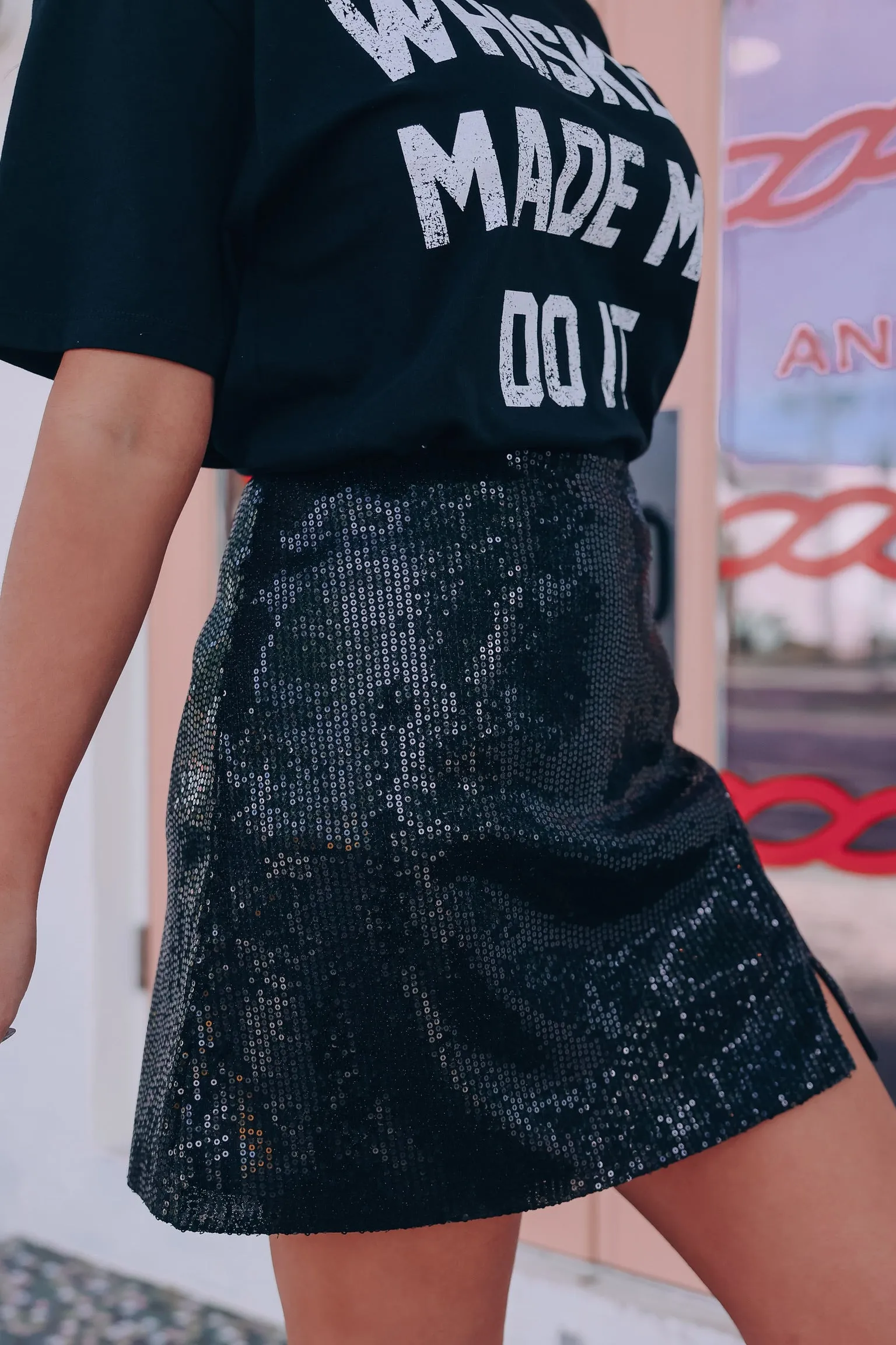 Eye Catcher Sequin Mini Skirt - Black