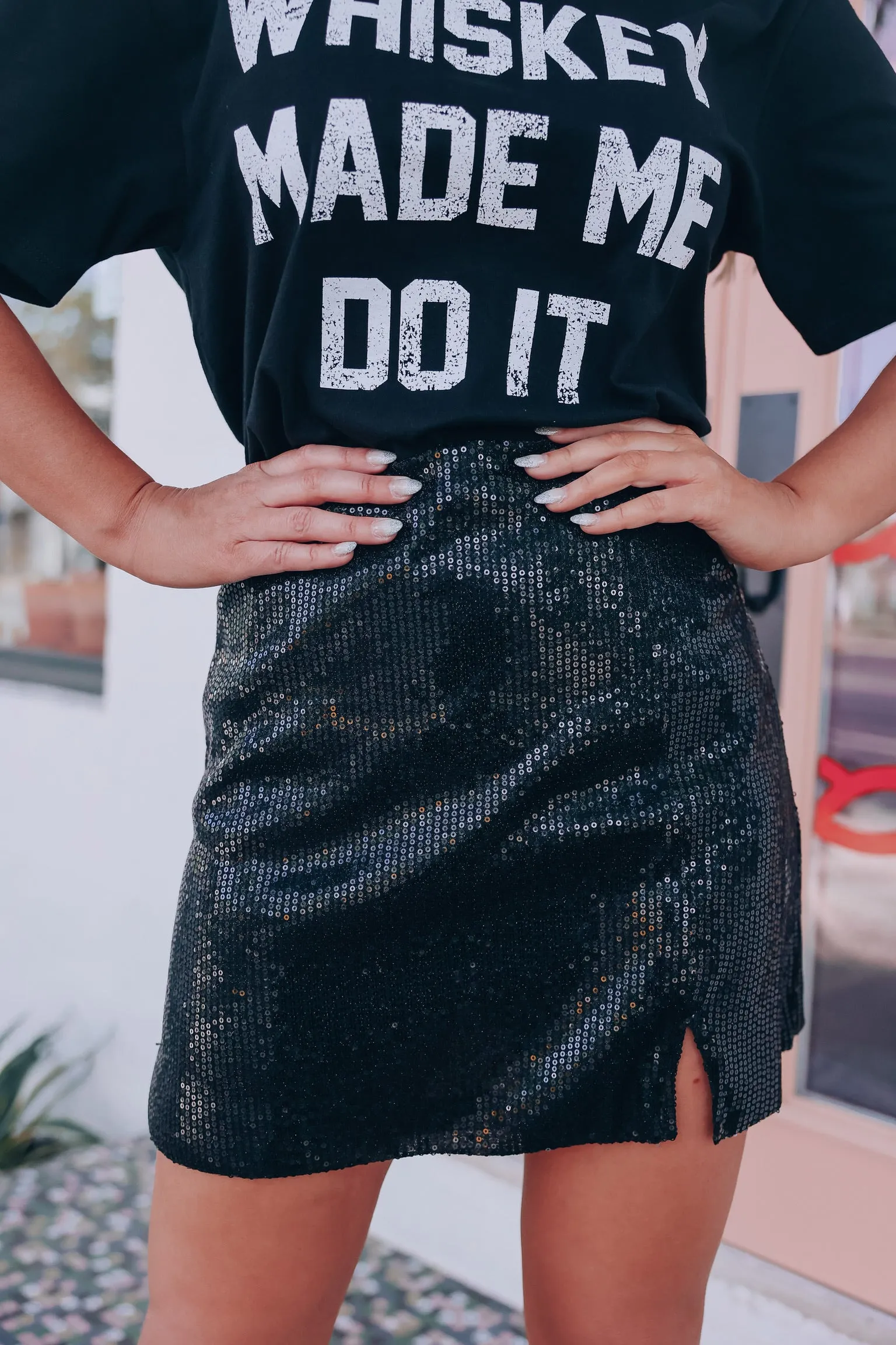 Eye Catcher Sequin Mini Skirt - Black