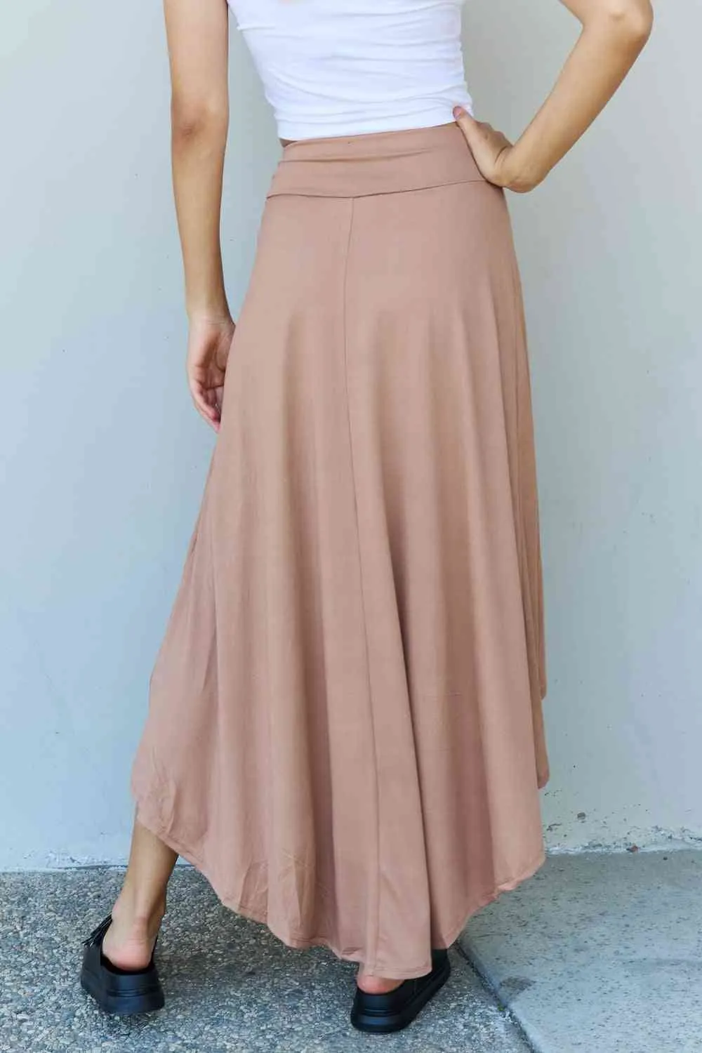 First Choice High Waisted Flare Maxi Skirt in Camel