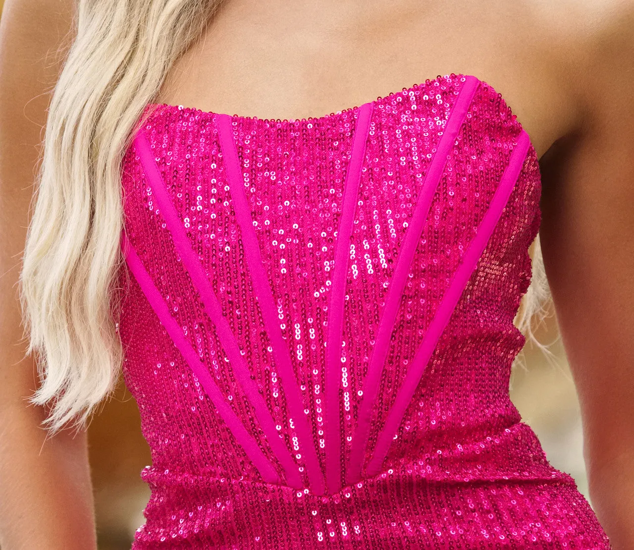 Gia Corset Sequin Mini Dress - Fuchsia