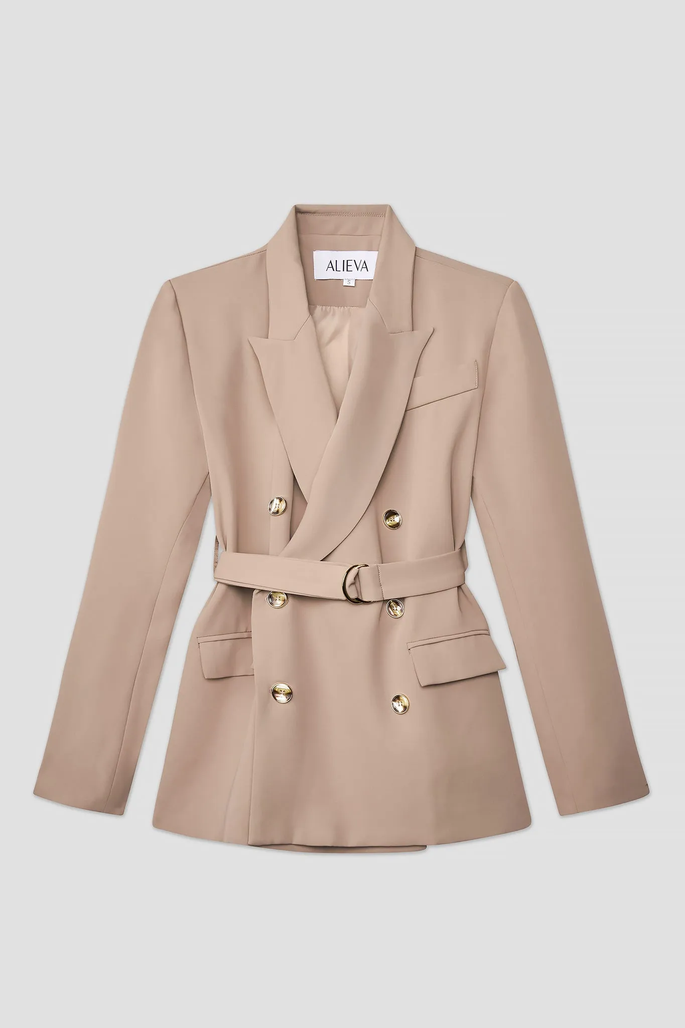 Gloriette Belted Double Breasted Crepe Blazer (Pastel Brown)