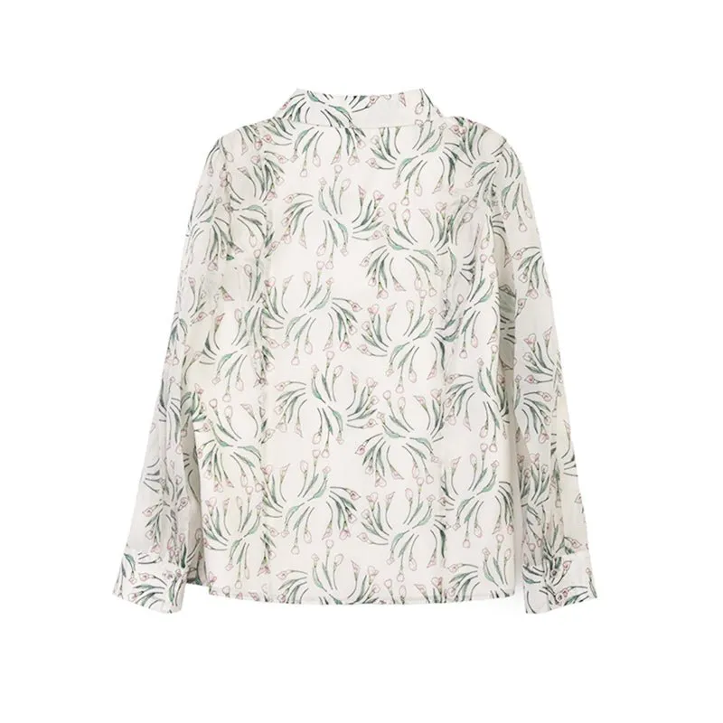 Grey Green Printed Long Sleeve Blouses