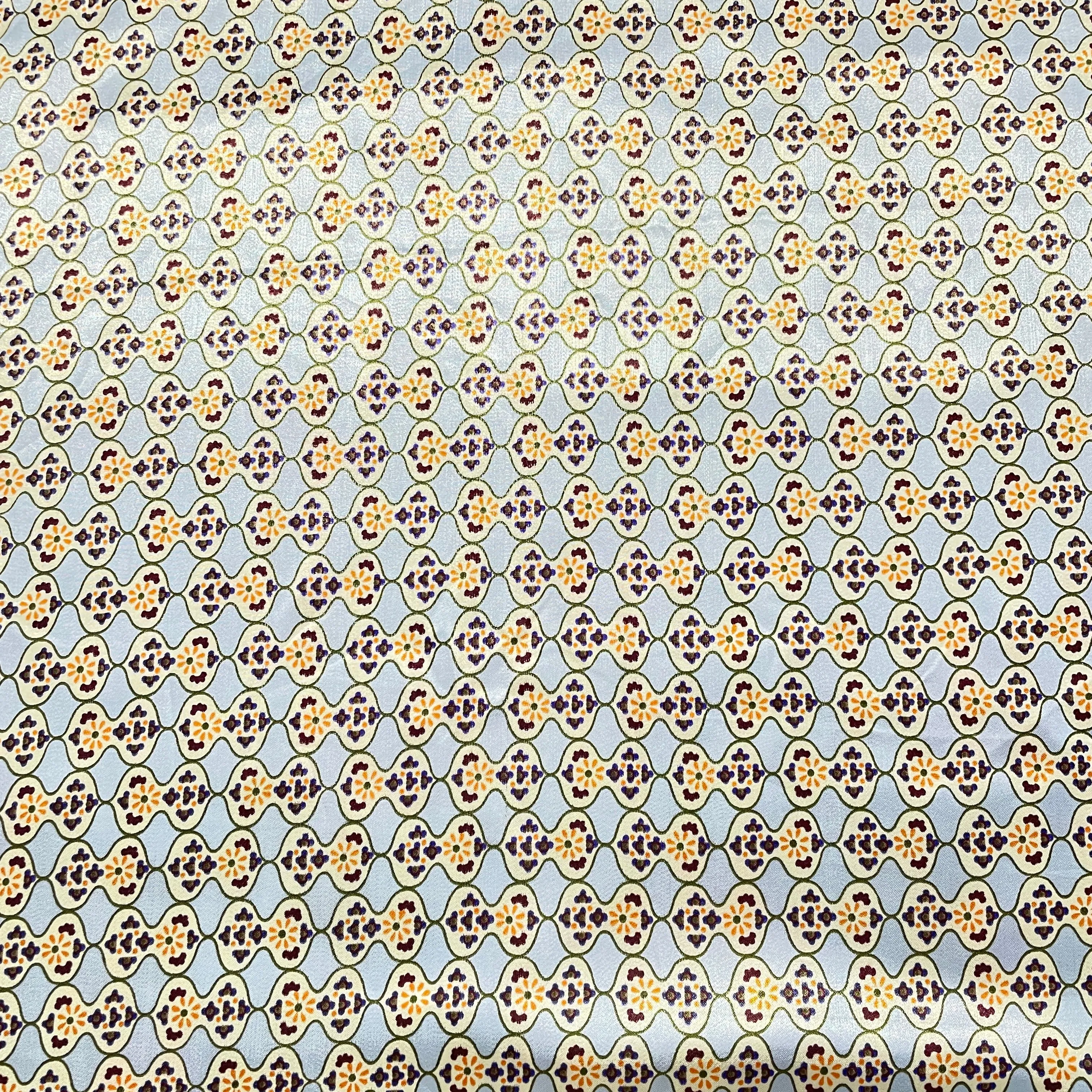 Grey Multicolor Geometerical Print Satin Fabric