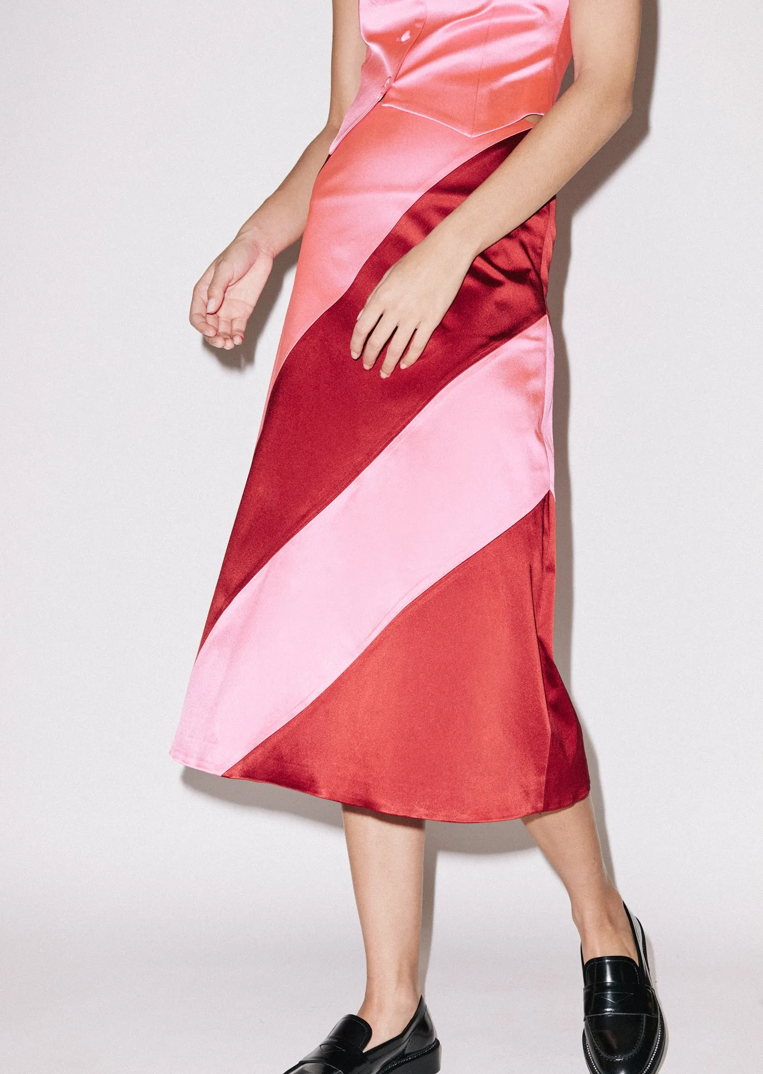 House of Holland Bright Panelled Satin Midi Skirt