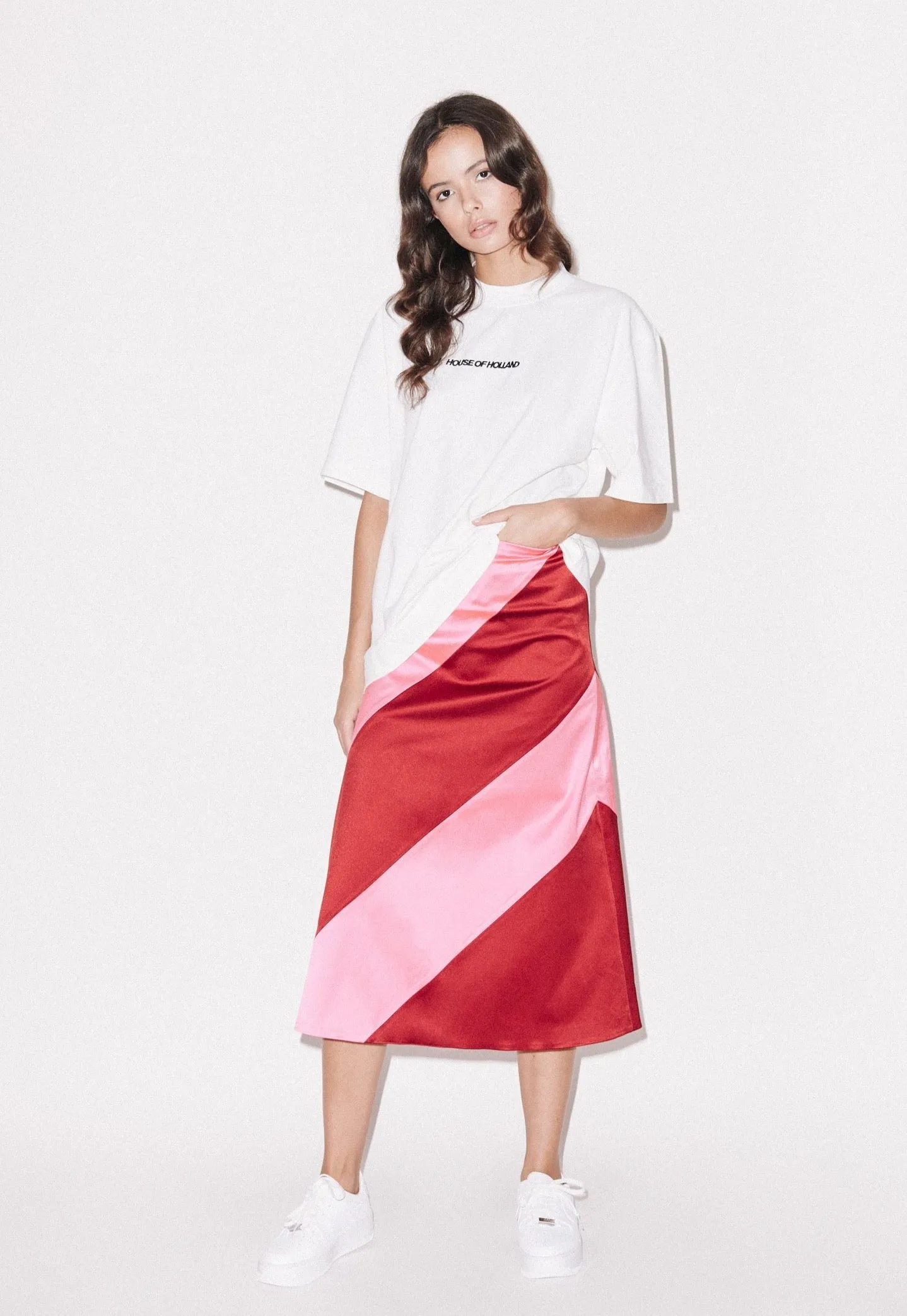 House of Holland Bright Panelled Satin Midi Skirt