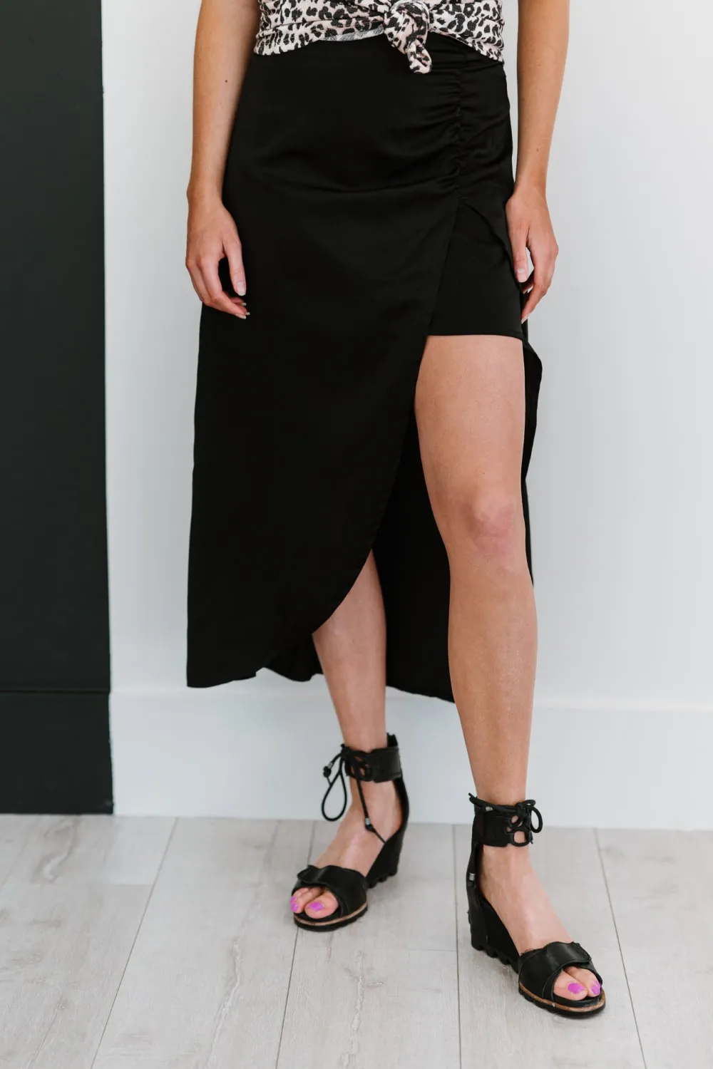 Hyfve Glam It Up Ruched Satin Tulip Hem Skirt