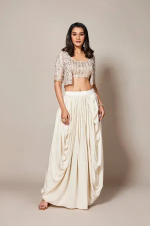 Ivory Embellished Swiss Georgette Silk Skirt Set