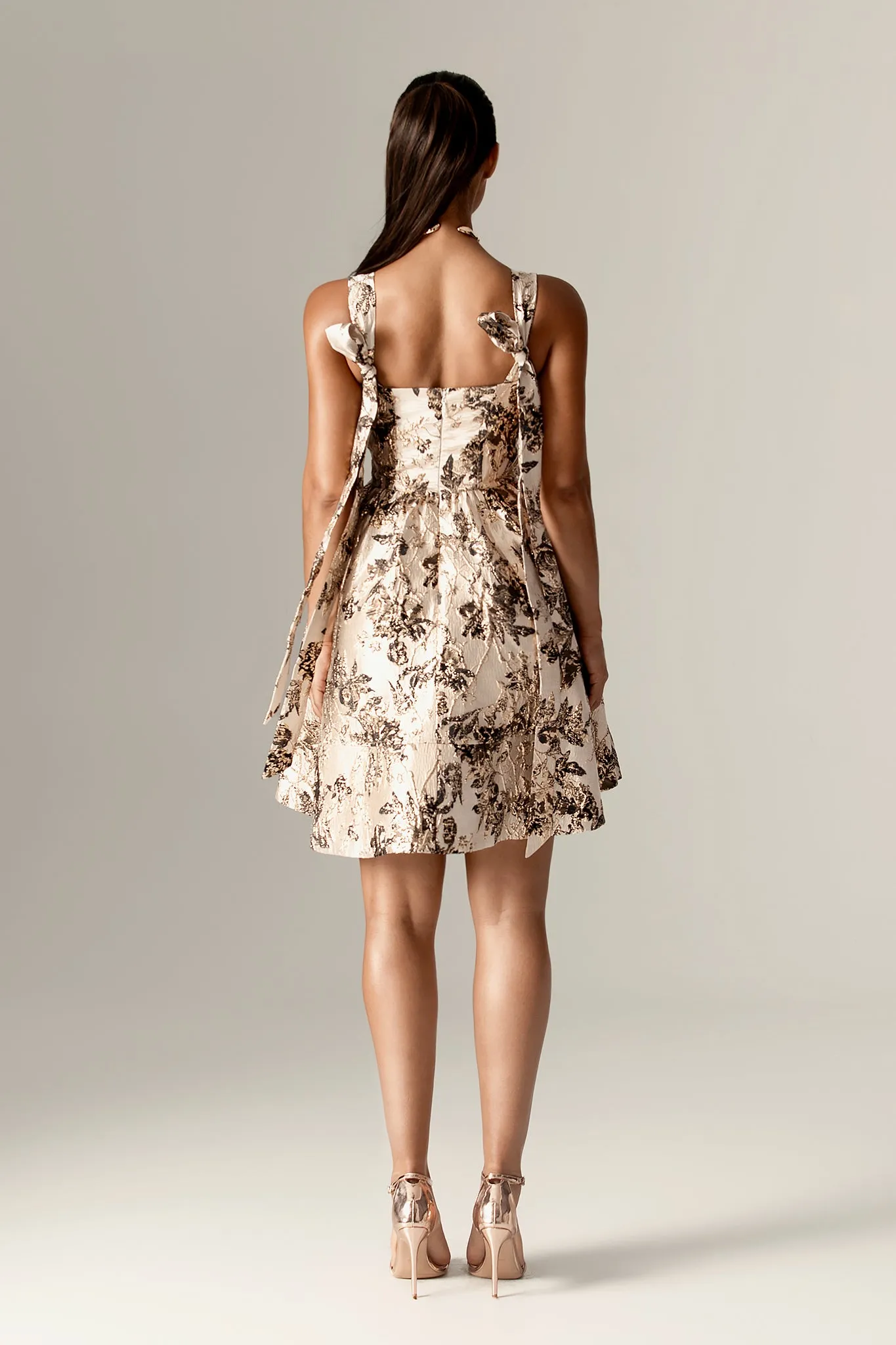 Janequa Gold Corset Mini Dress (Gold Floral)