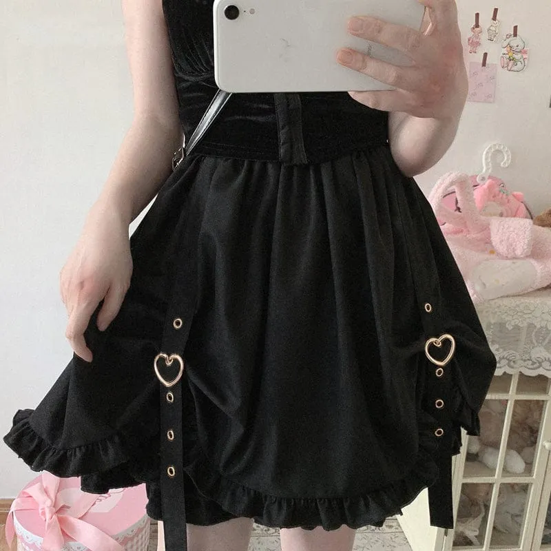 Kawaii Ruffle High Waist Heart Belt Skirt