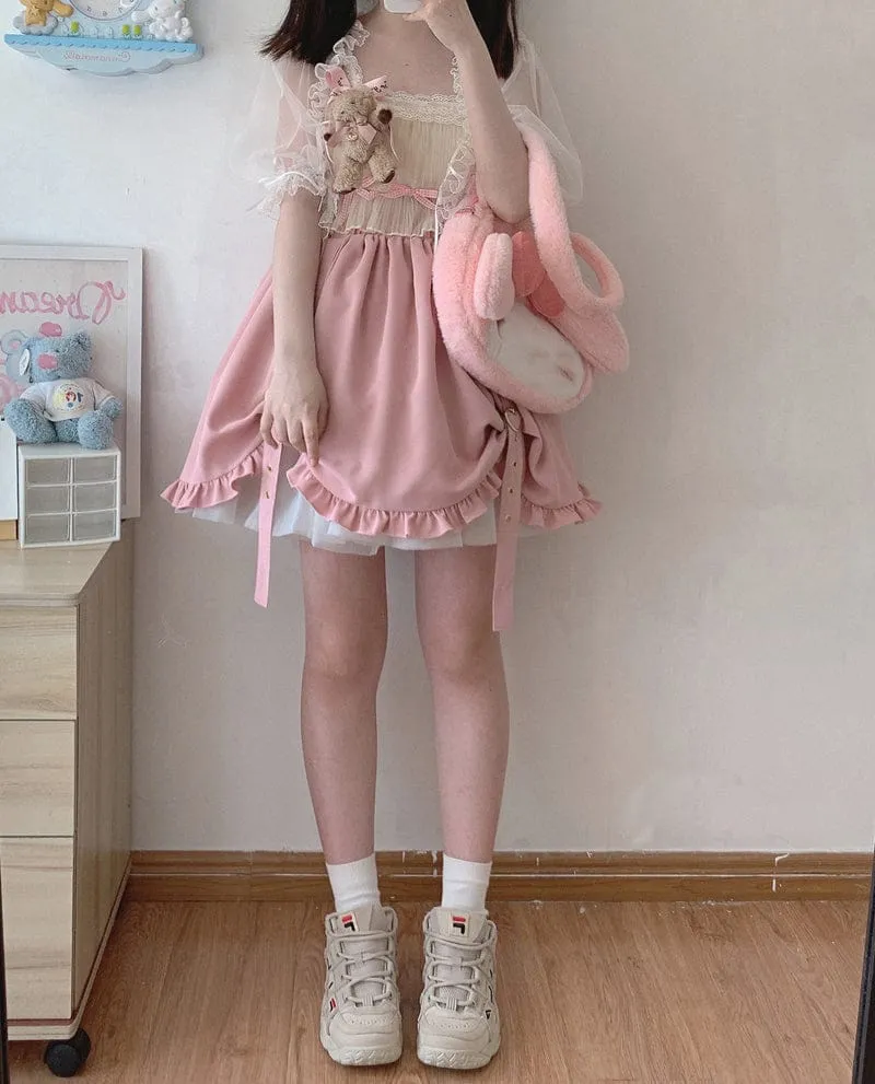 Kawaii Ruffle High Waist Heart Belt Skirt