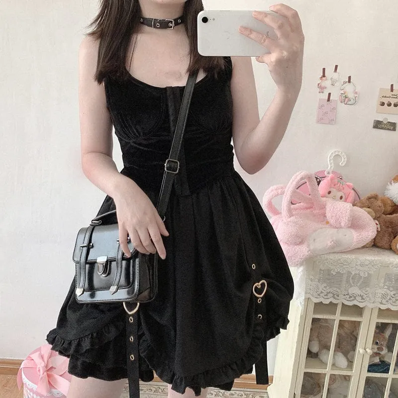 Kawaii Ruffle High Waist Heart Belt Skirt