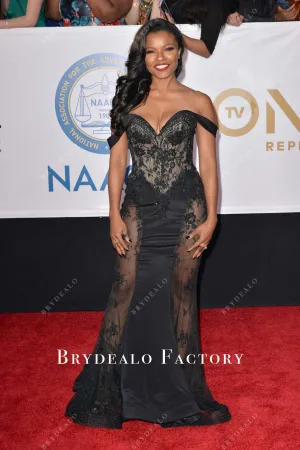 Keesha Sharp Black Lace Red Carpet Dress NAACP Image Awards 2018