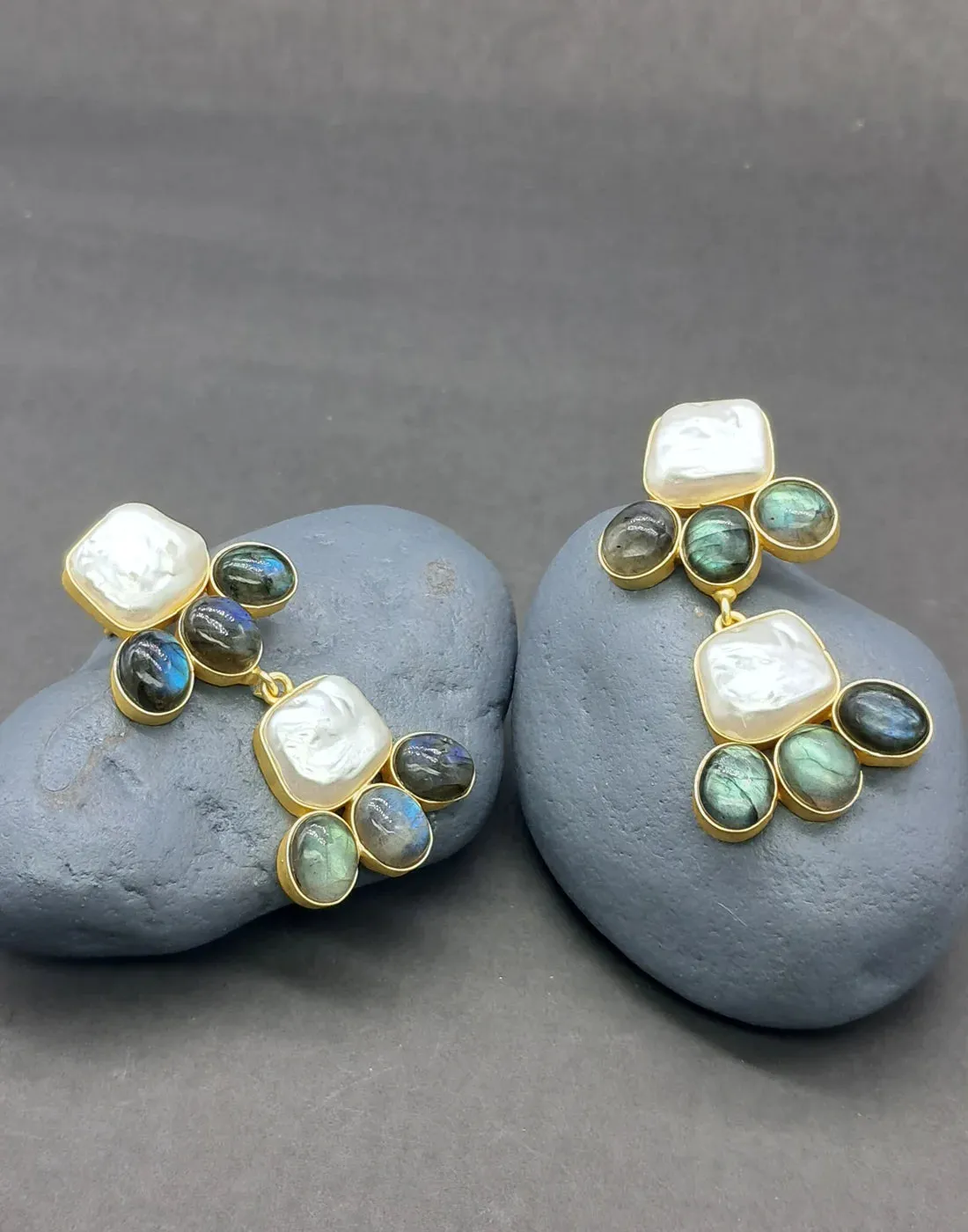 Labaradorite & Pearl Statement Earrings