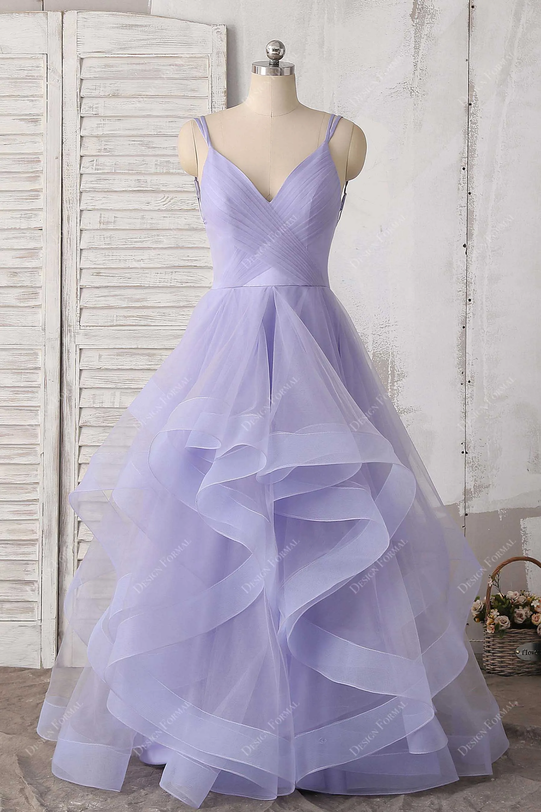 Lavender Tulle Spaghetti Strap Dramatic Layered Prom Sweetheart 16 Dress