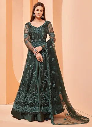 Lehenga/Pant Style Green Sequins Work Anarkali Suit