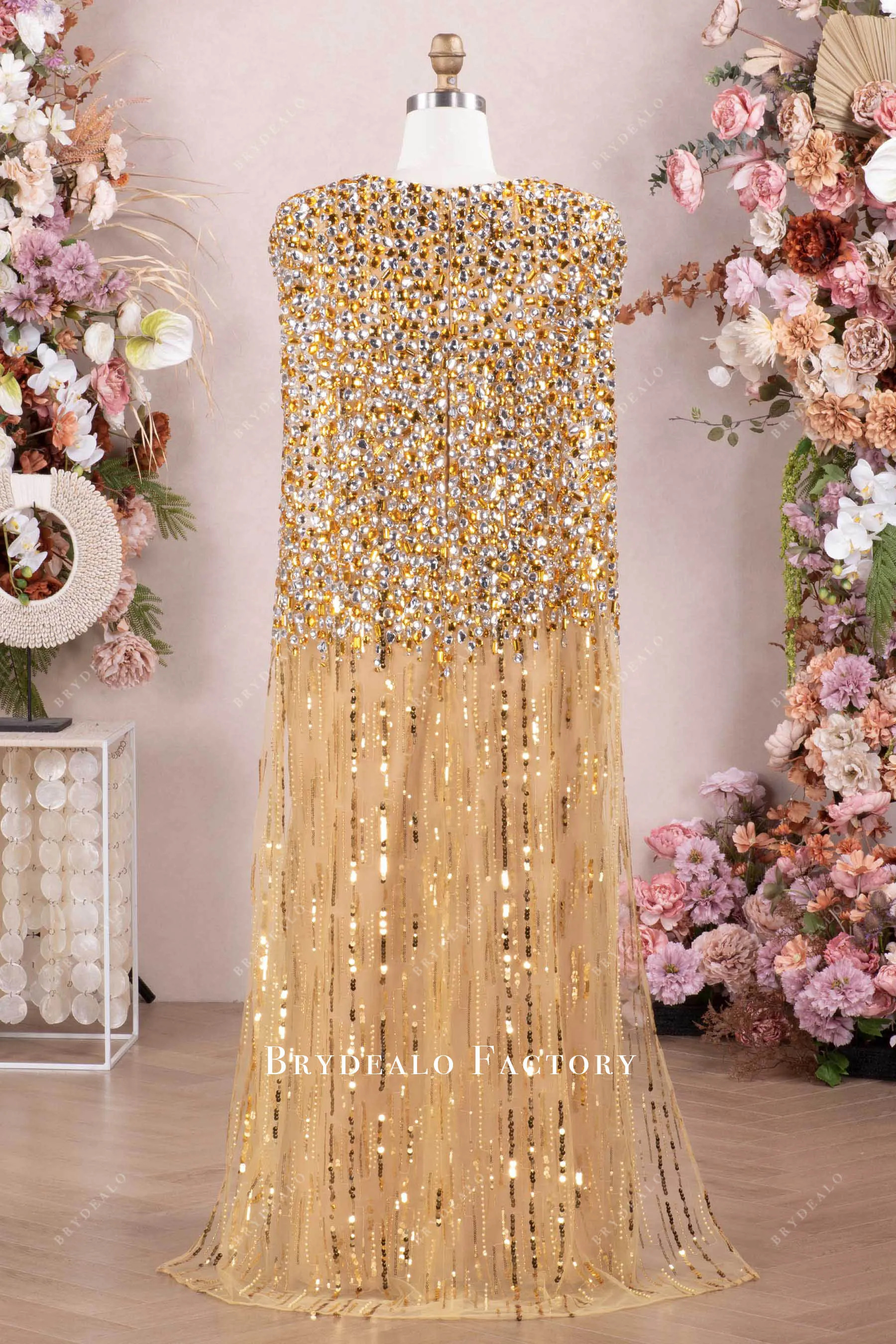 Luxe Gold Rhinestones V-neck Long Formal Dress