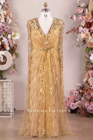 Luxe Gold Rhinestones V-neck Long Formal Dress