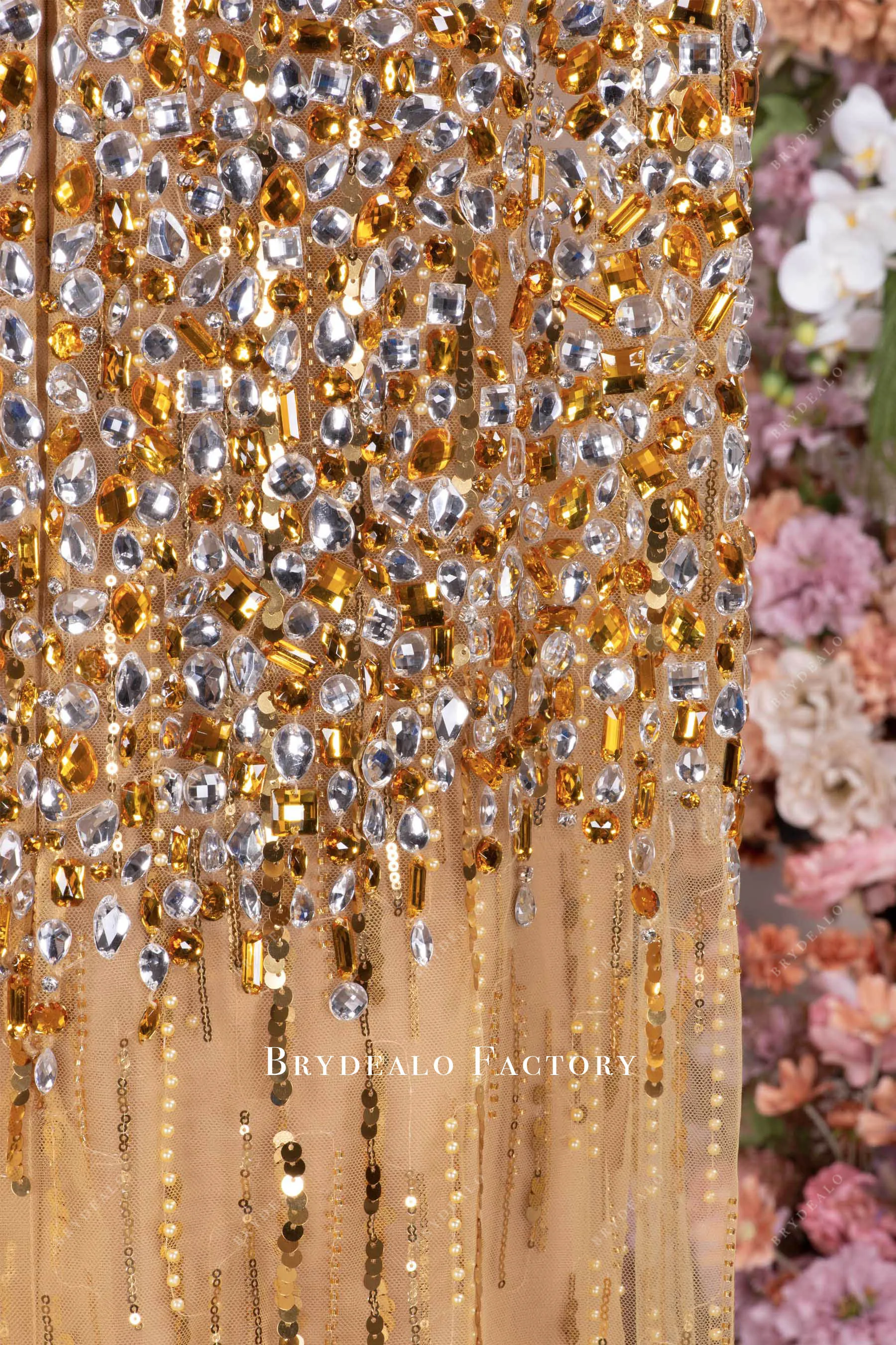 Luxe Gold Rhinestones V-neck Long Formal Dress