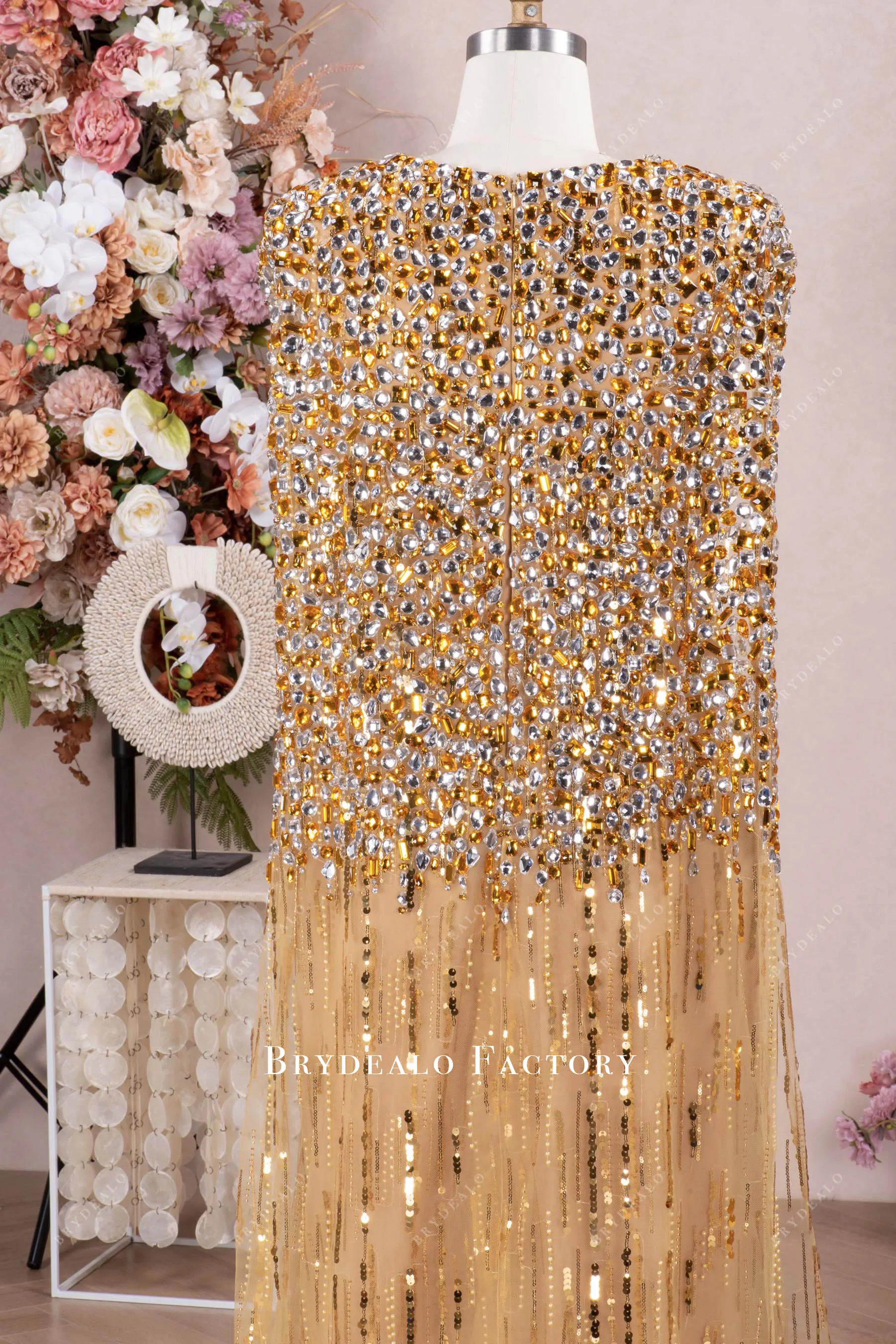 Luxe Gold Rhinestones V-neck Long Formal Dress