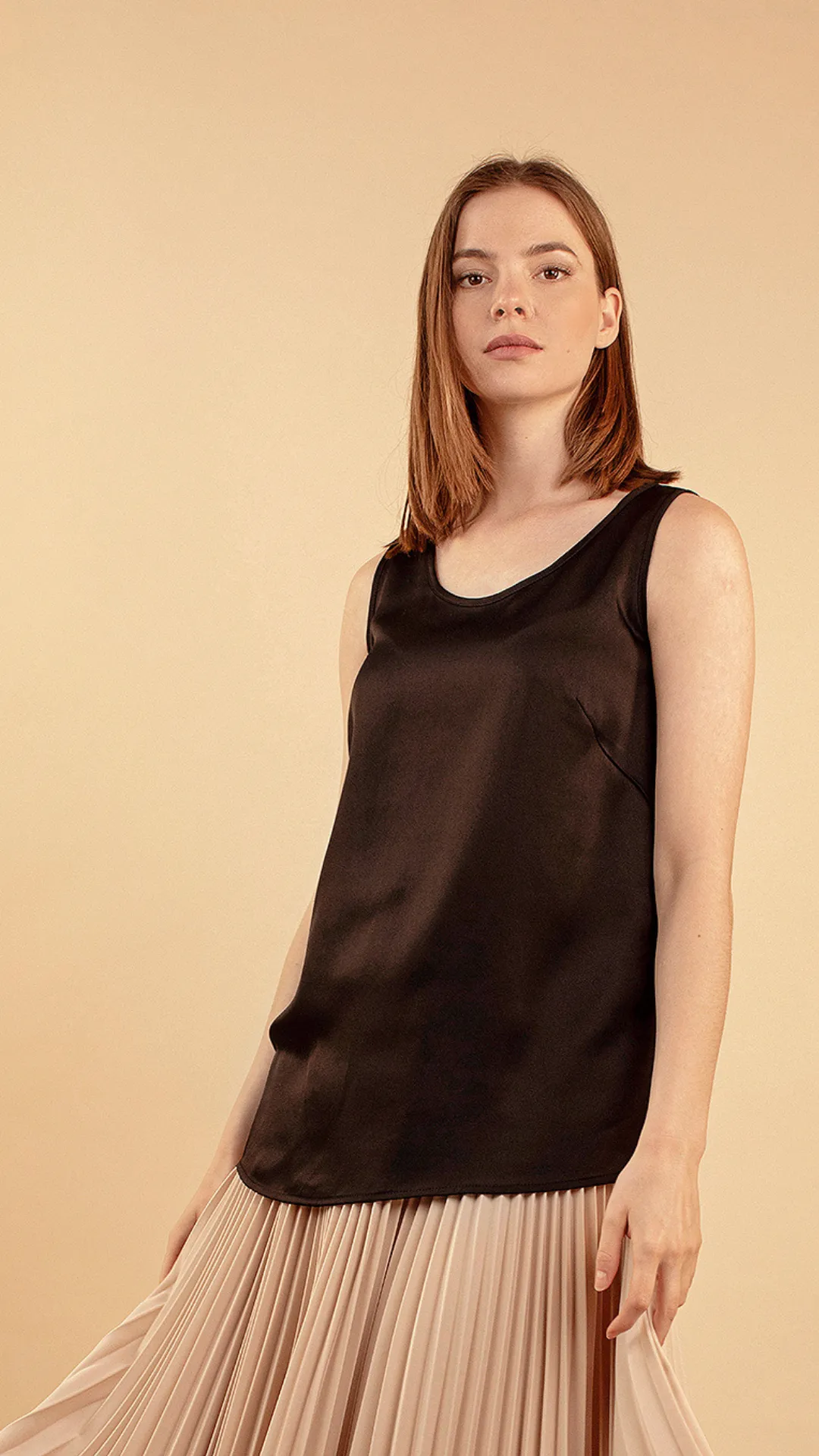 Luxury Silk Satin Tank Top in Black by Lora Gene