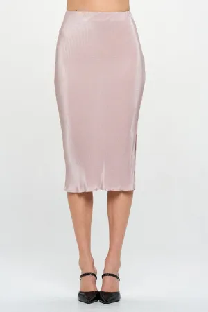 Made in USA Solid Plisse Midi Skirt with Slit