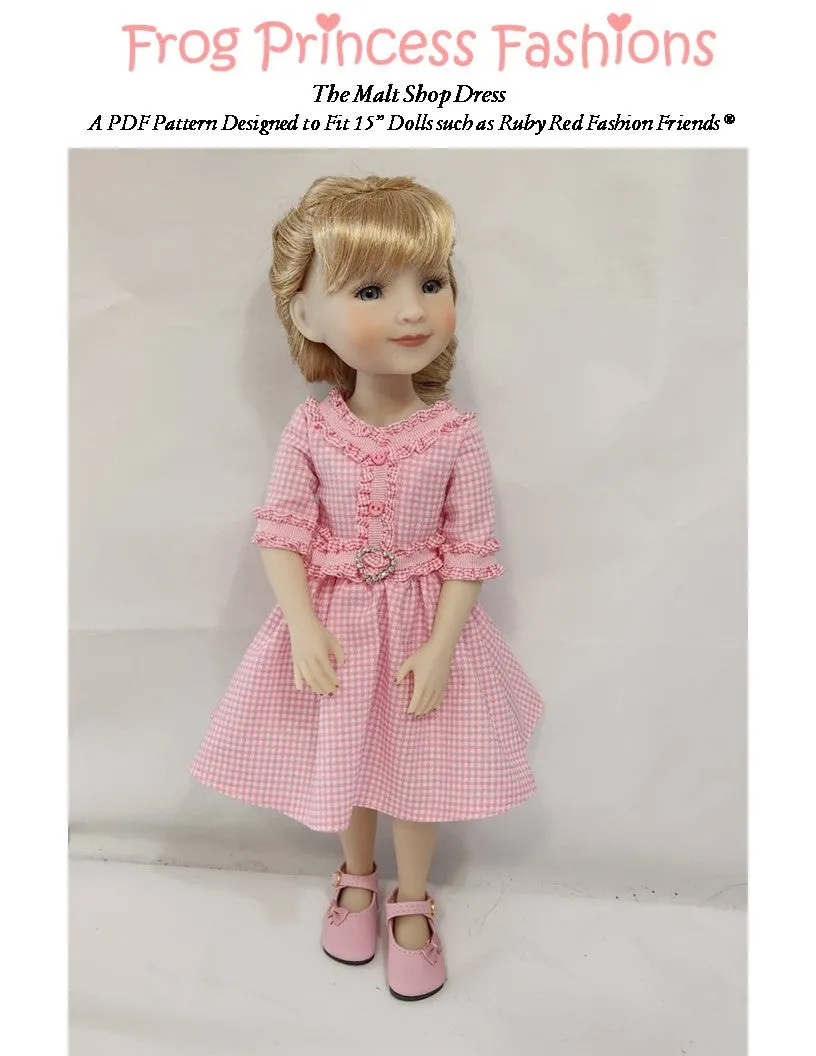 Malt Shop Dress Doll Clothes Pattern for 15" Ruby Red Fashion Friends®