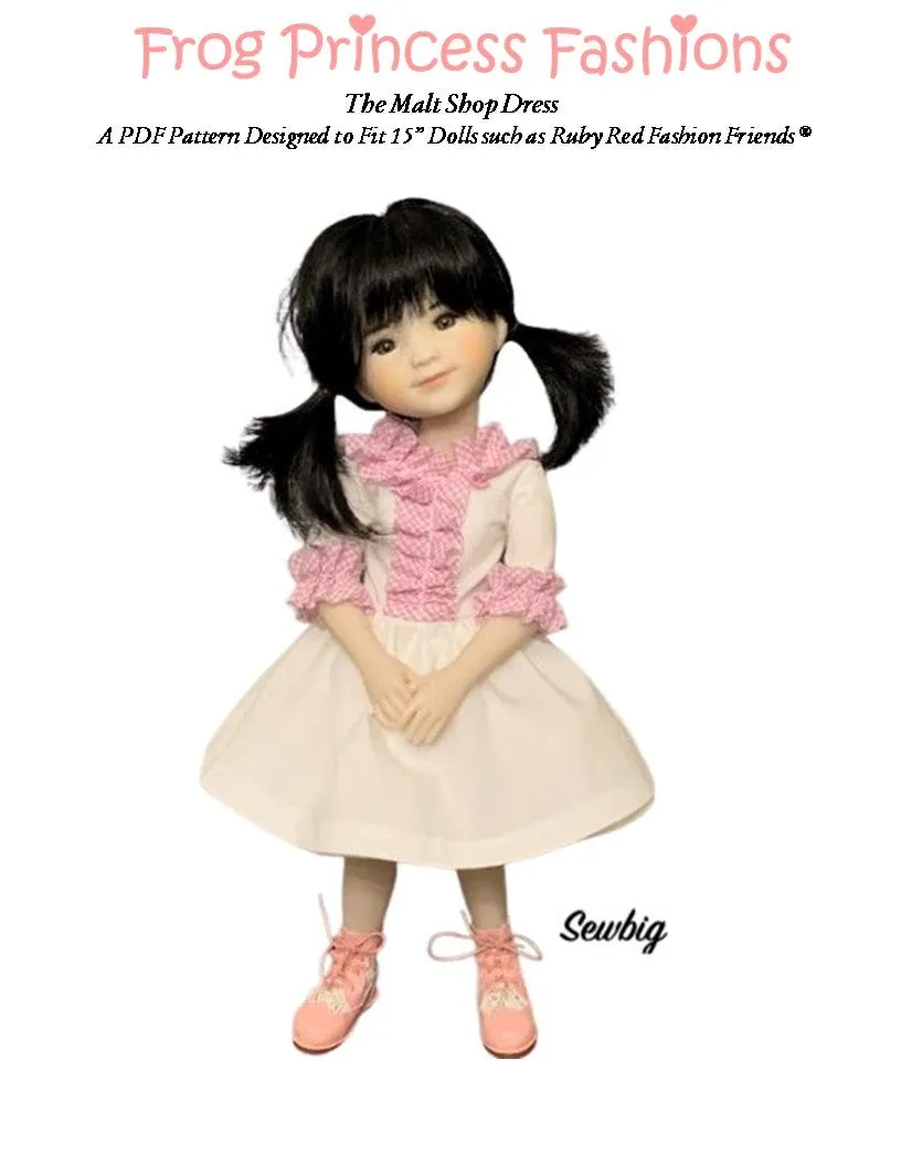 Malt Shop Dress Doll Clothes Pattern for 15" Ruby Red Fashion Friends®