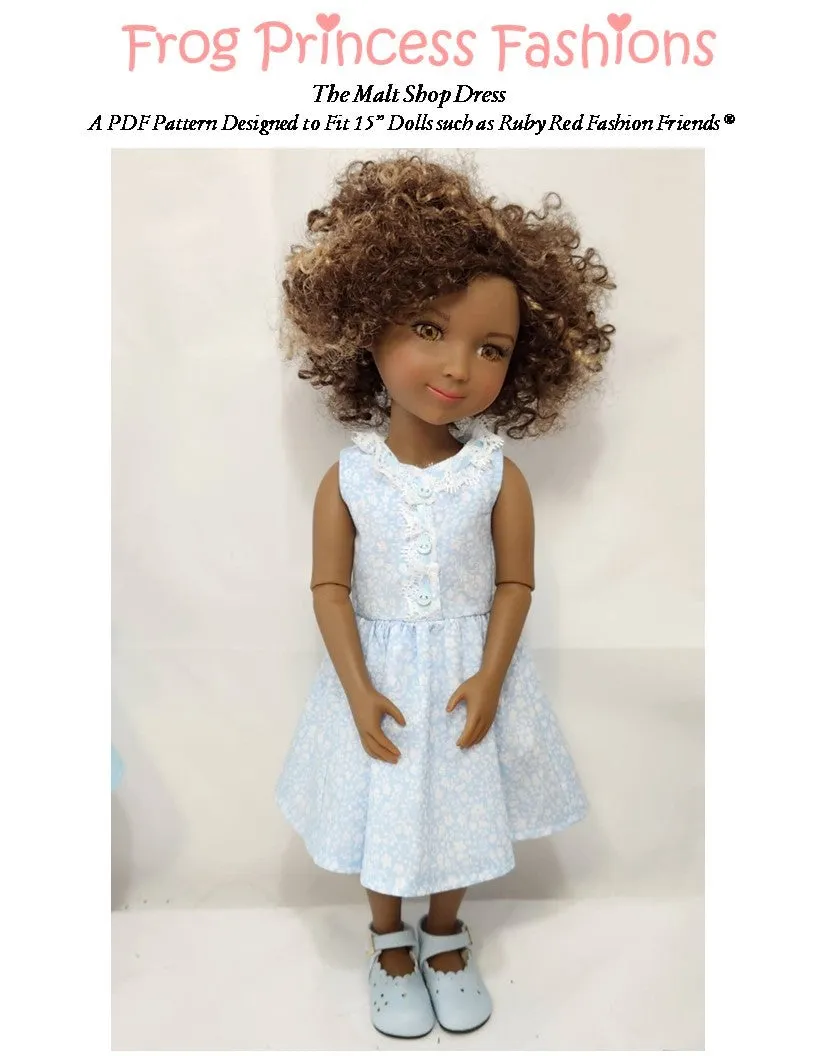 Malt Shop Dress Doll Clothes Pattern for 15" Ruby Red Fashion Friends®