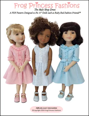 Malt Shop Dress Doll Clothes Pattern for 15" Ruby Red Fashion Friends®