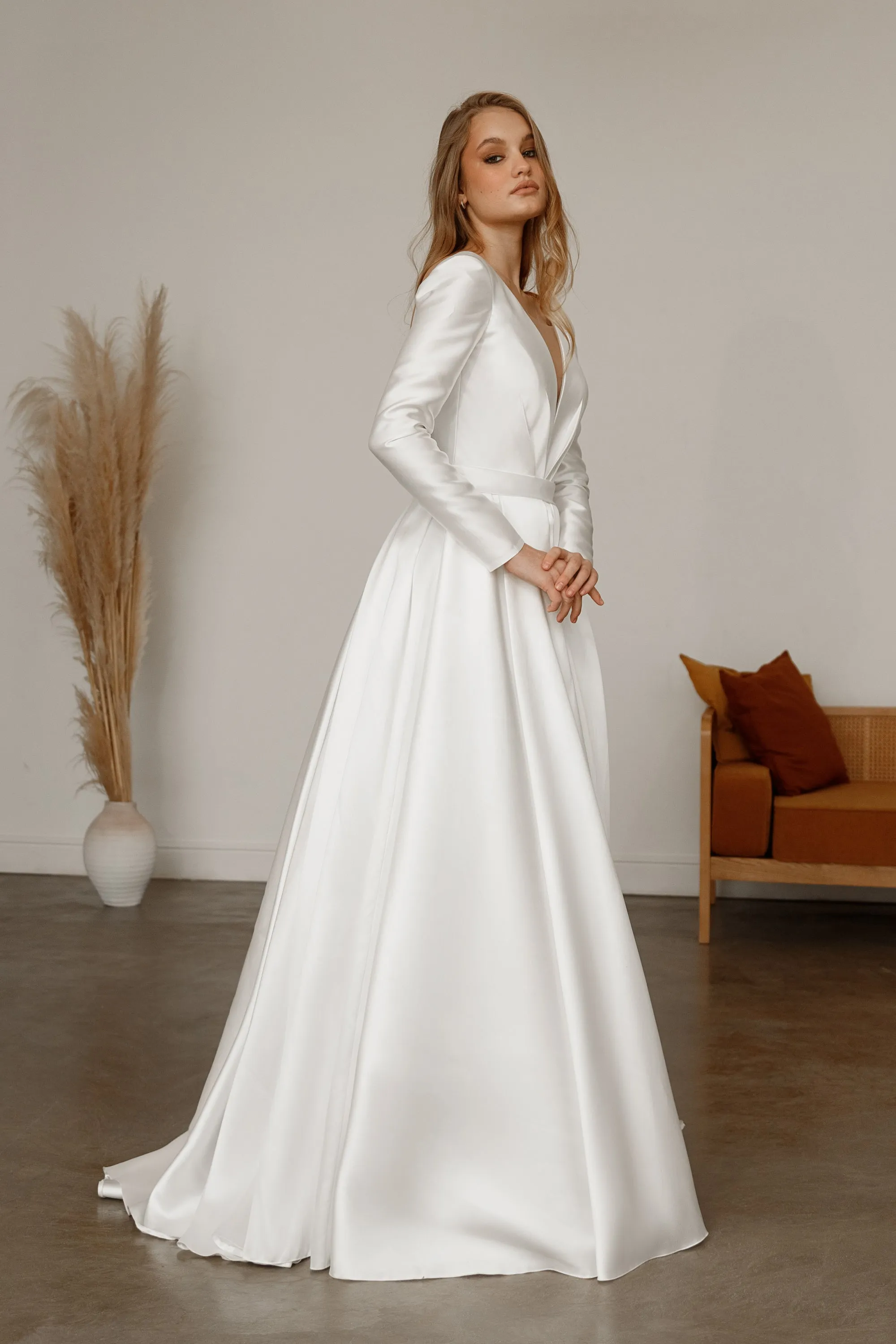 Mikado Wedding Dress Ester with Long Sleeves