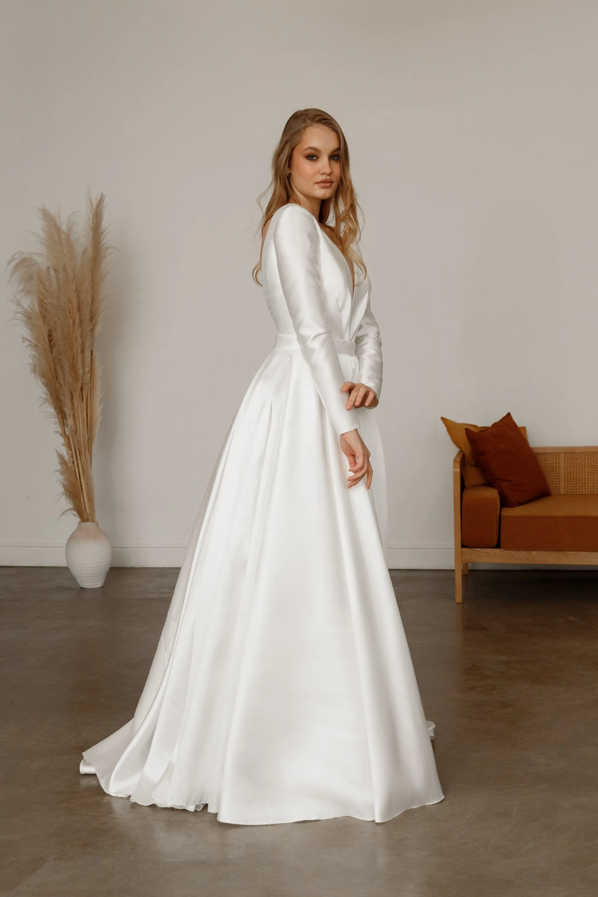 Mikado Wedding Dress Ester with Long Sleeves