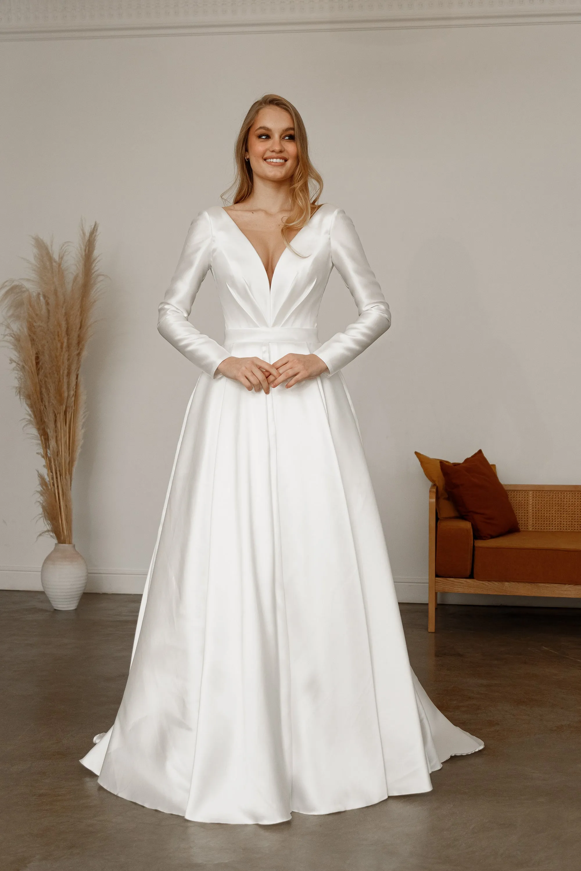 Mikado Wedding Dress Ester with Long Sleeves