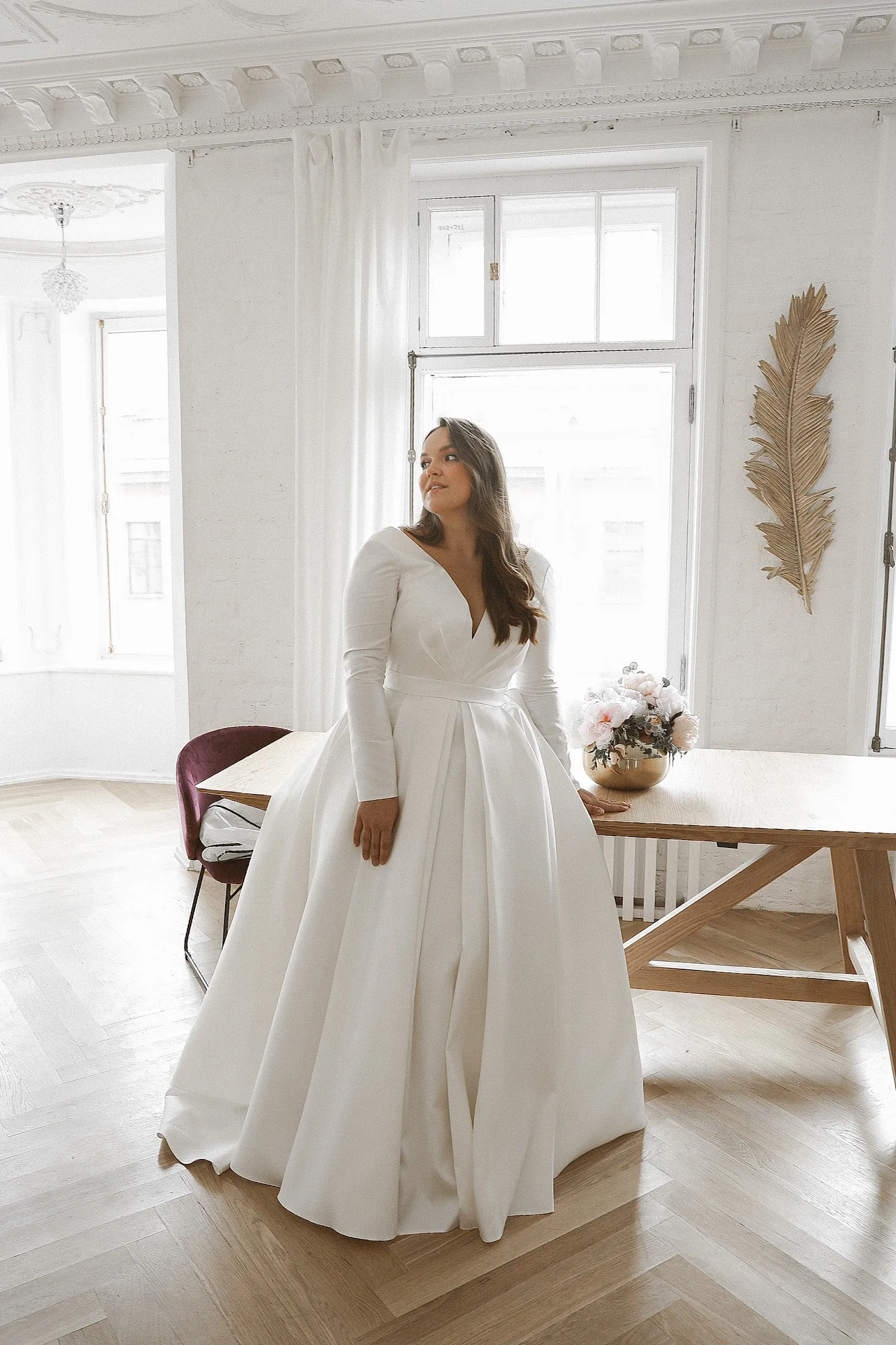 Mikado Wedding Dress Ester with Long Sleeves