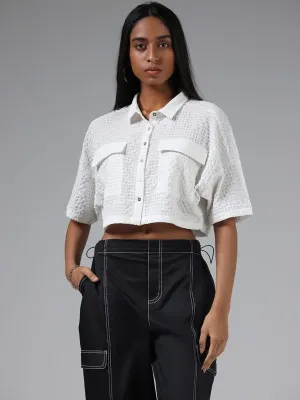 Nuon White Self Textured Crop Shirt