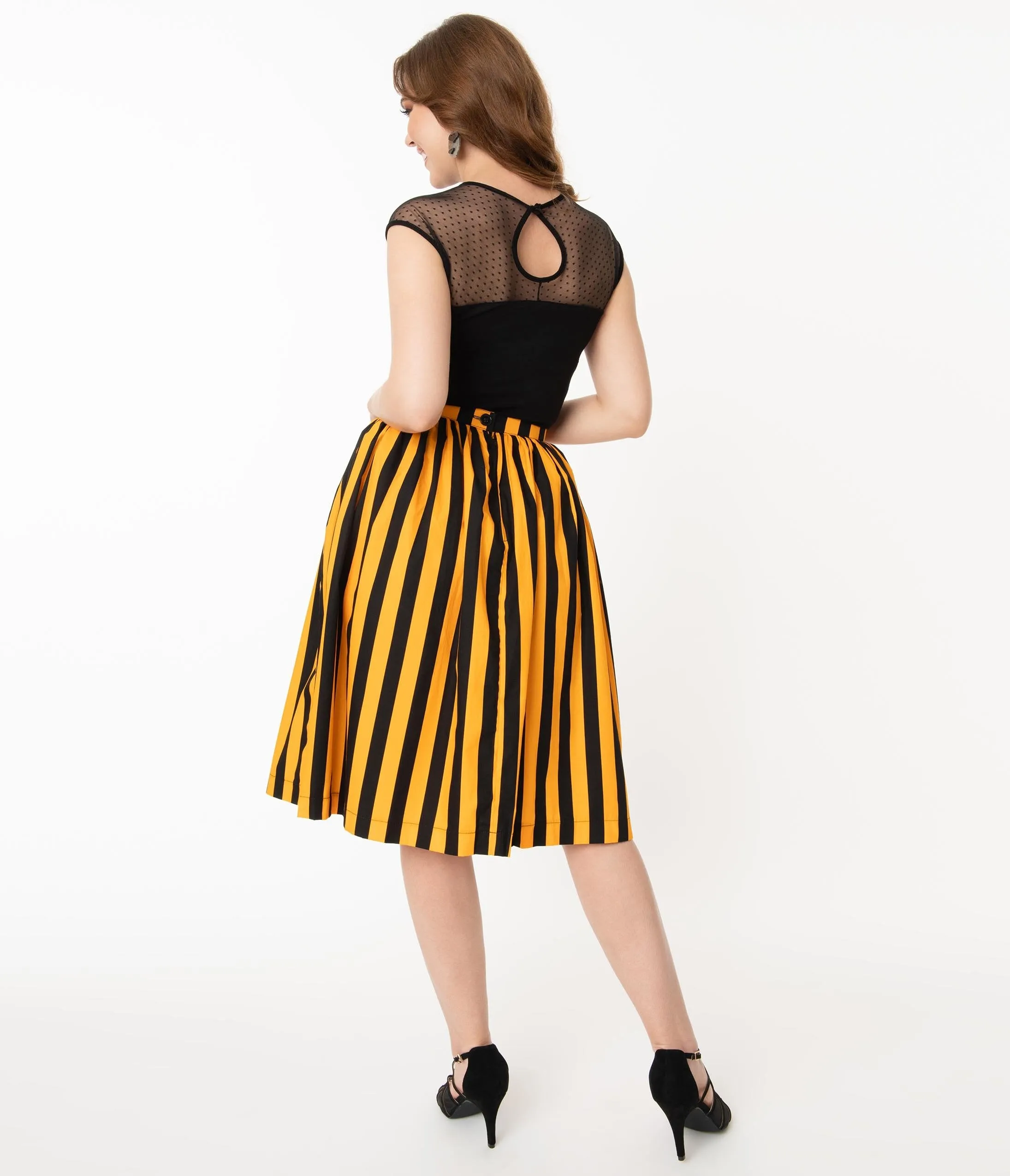 Orange & Black Stripe Gathered Swing Skirt