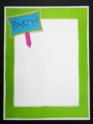 Party Invite with green border -(clearance)