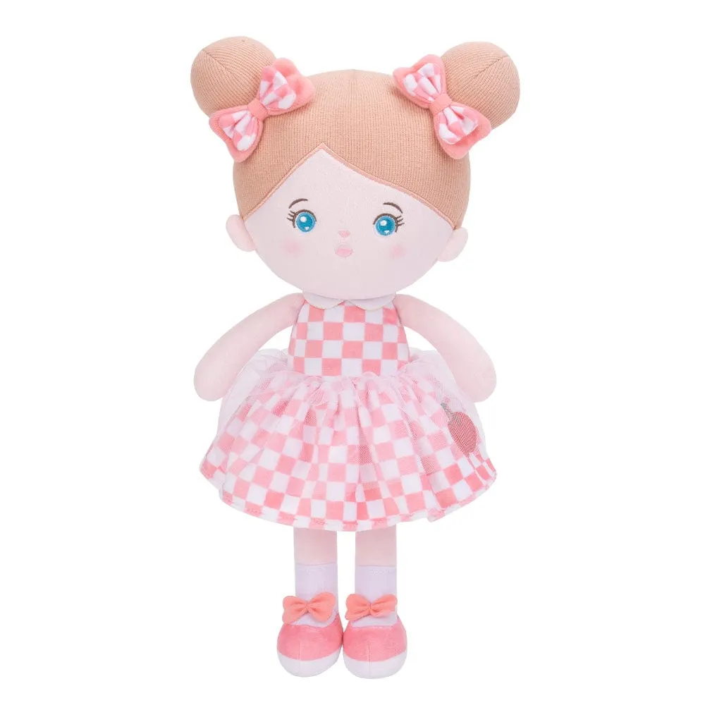 Personalized Pink Plaid Skirt Blue Eyes Girl Plush Doll