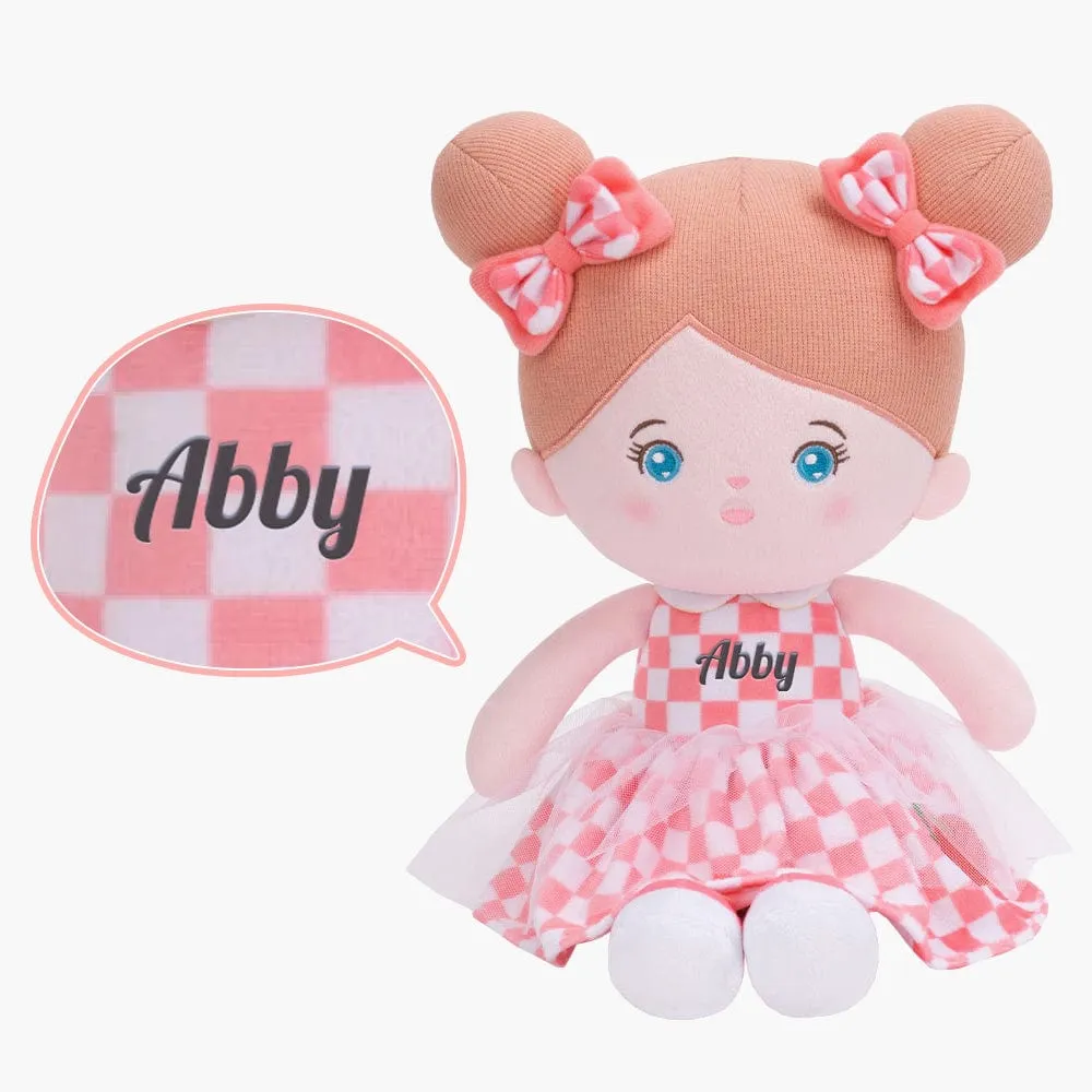 Personalized Pink Plaid Skirt Blue Eyes Girl Plush Doll